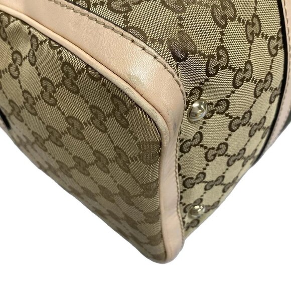 Auth GUCCI GG 247205 Dark Brown Beige Jacquard Leather Handbag - Picture 4 of 16